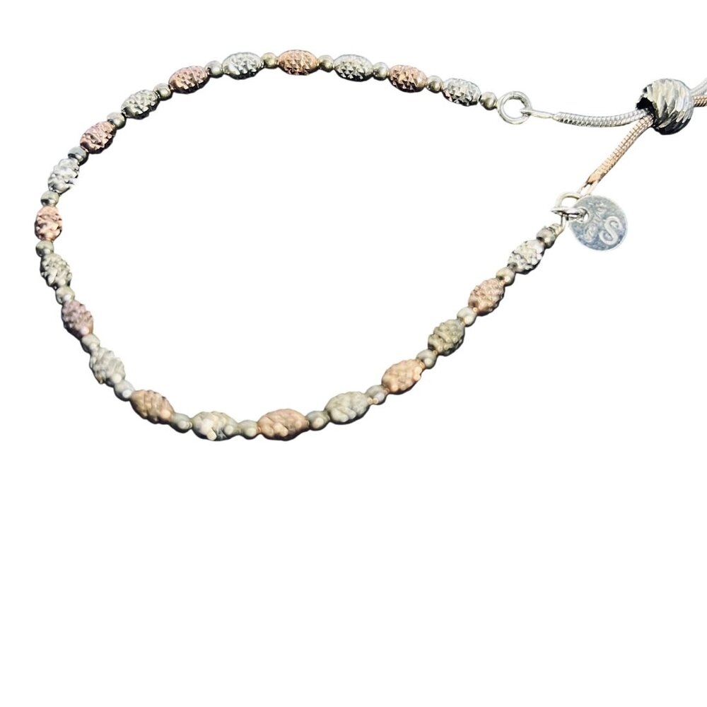 Franco Stellari Two Tone Adjustable Bolo Bracelet Signed 925 Italy (6135) - Picture 2 of 4